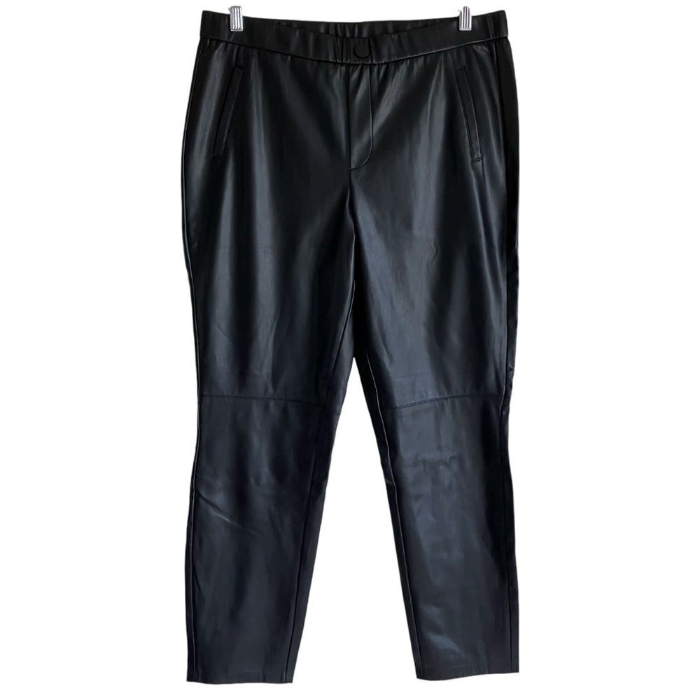 Cato Black Faux Leather Pull On‎ Tapered Ankle Pants Stretchy Fall Sz L NWT